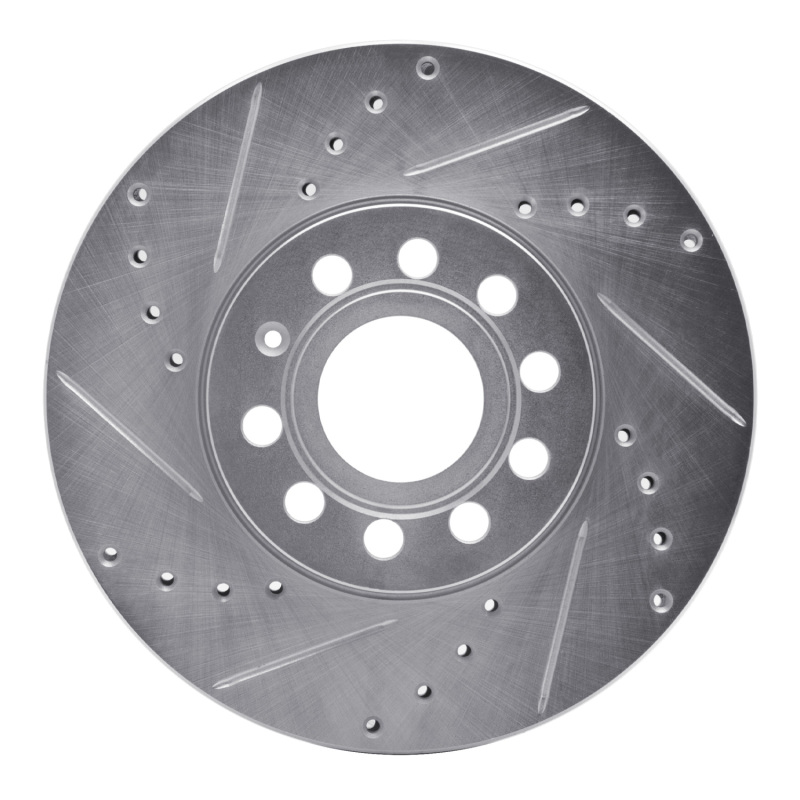 Audi A3 Brake Rotor (1) - Front Left - R1 Concepts - Drilled & Slotted - Silver - `05-`25